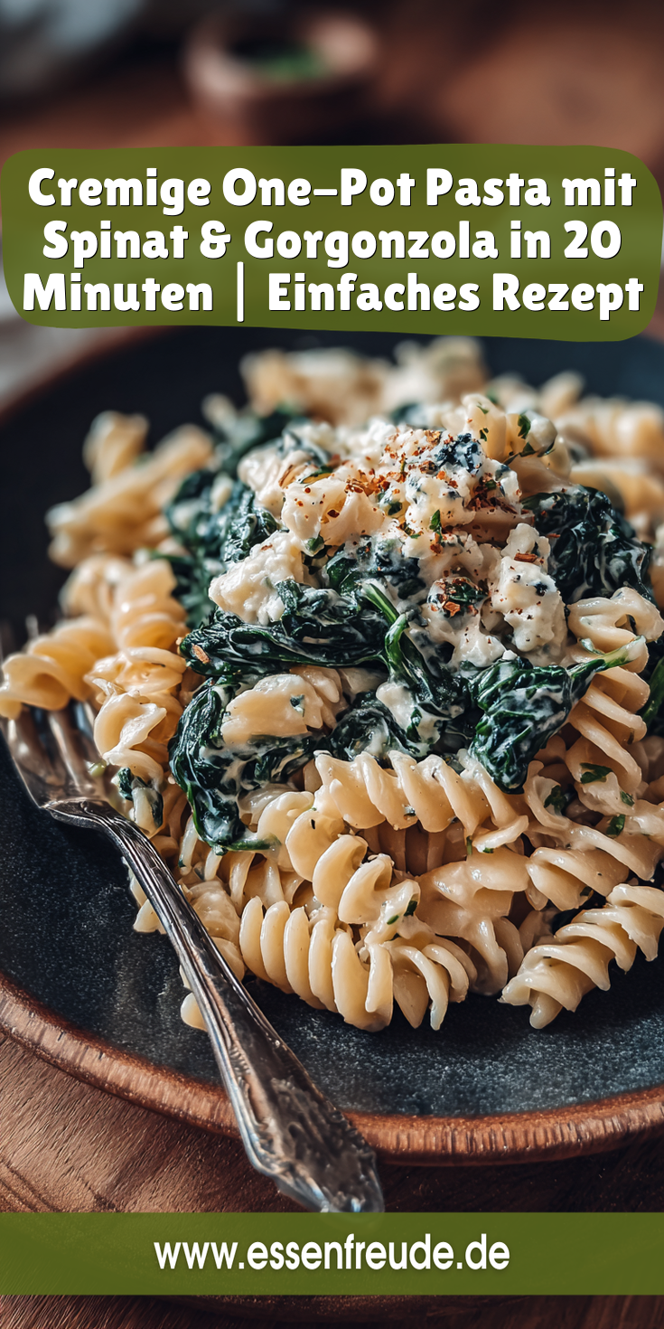 Cremige One-Pot Pasta mit Spinat & Gorgonzola - in 20 Minuten fertig!