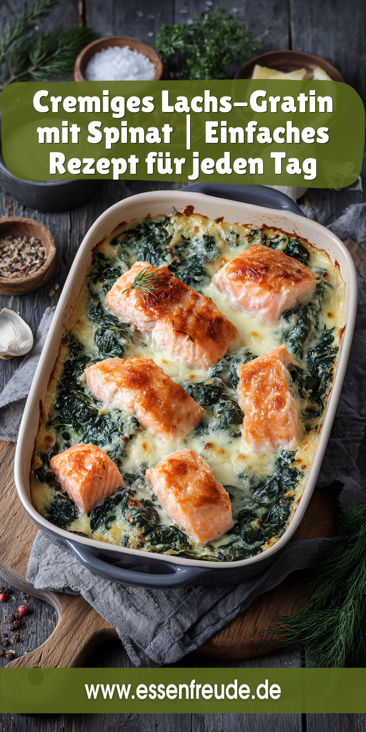 Cremiges Lachs-Sahne-Gratin mit frischem Blattspinat | Einfaches Rezept