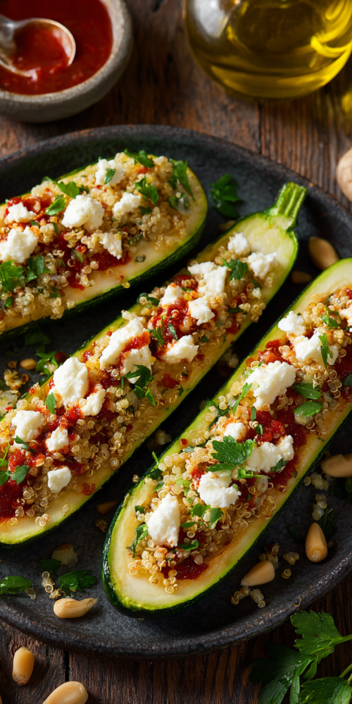 Gefüllte Zucchini mit Feta & Quinoa - Einfaches Sommerrezept!