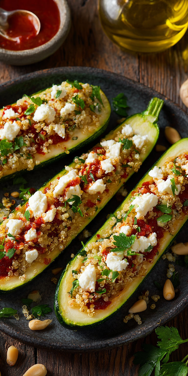 Gefüllte Zucchini mit Feta & Quinoa - Einfaches Sommerrezept!