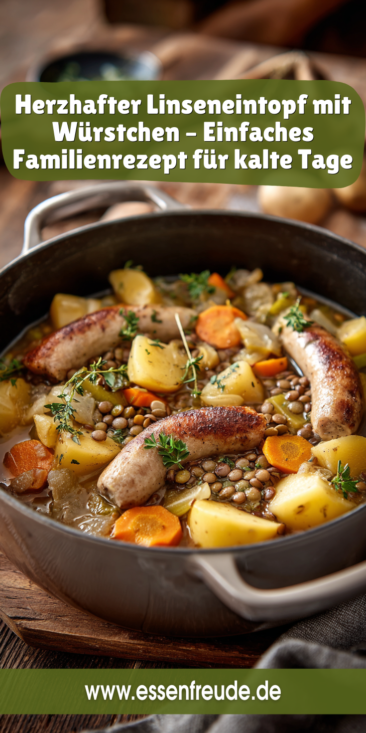 Herzhafter Linseneintopf mit Würstchen & Kartoffeln - Einfaches Rezept