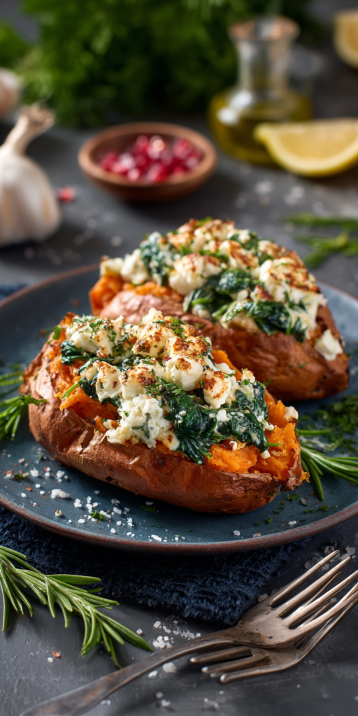 Gebackene Süßkartoffel gefüllt mit Feta & Spinat | Gesundes Mittagessen 2026