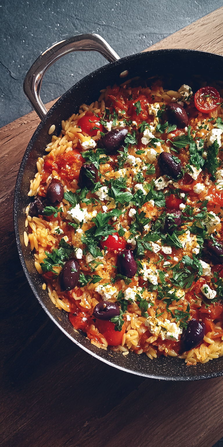 Griechische Kritharaki-Pfanne mit Feta & Oliven | One Pot Gerichte 2026