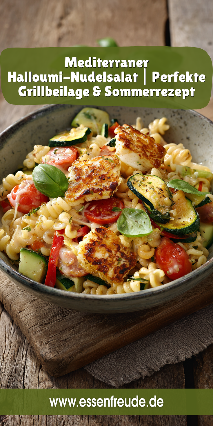 Mediterraner Halloumi-Nudelsalat mit Gemüse | Grillbeilagen 2026