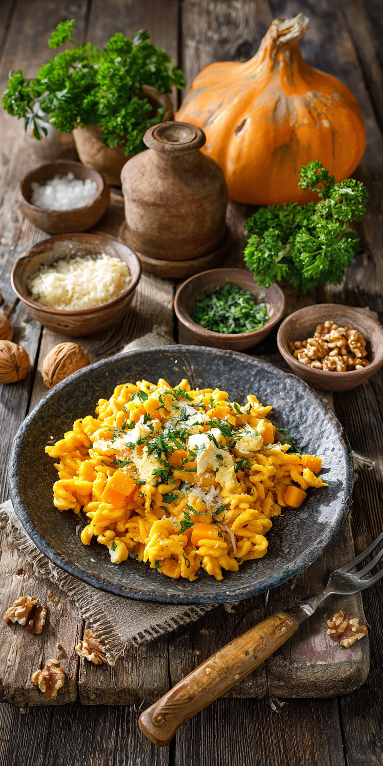 Selbstgemachte Kürbis-Spätzle mit Walnuss-Butter | Herzhafte Wintergerichte 2026